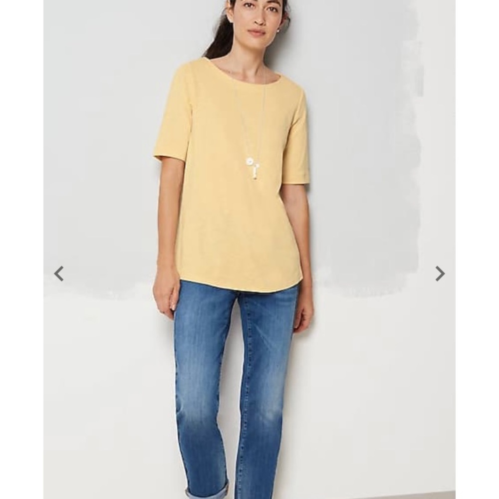 J. Jill Elbow Sleeve Yellow Tee Supima Cotton Tencel New